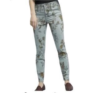 Anthropologie Jefferson Green Utility Floral Button Fly Stretch Pants Sz 28